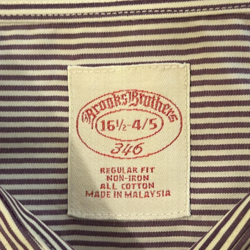 Brooks Brothers Men’s 346 Plum & White Stripe Button Down Shirt Regular Fit - Picture 4 of 6